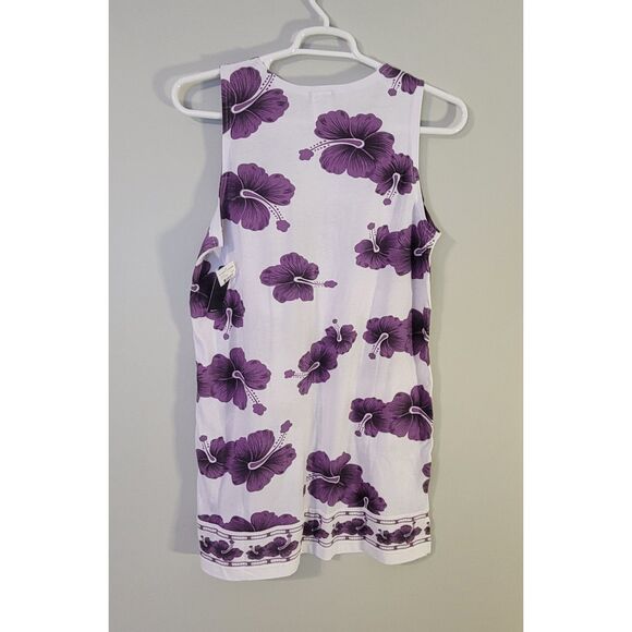 Ingear NWT Womens Purple Flower Sleeveless White Dress Bathing Suit Coverup M - Picture 2 of 6
